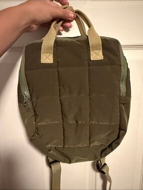 Zara Olive Quilted Backpack with Tan Handles